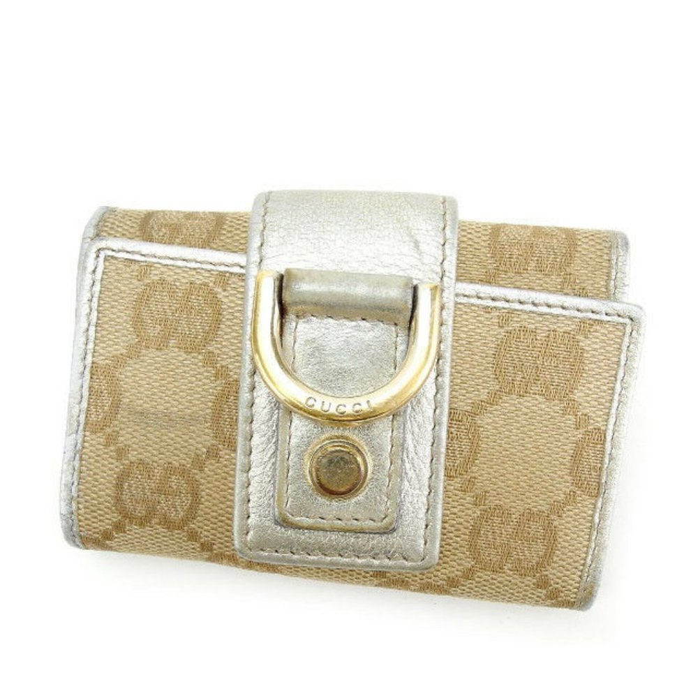 Authentic Used Gucci Key holder Key case GG Beige Silver Woman